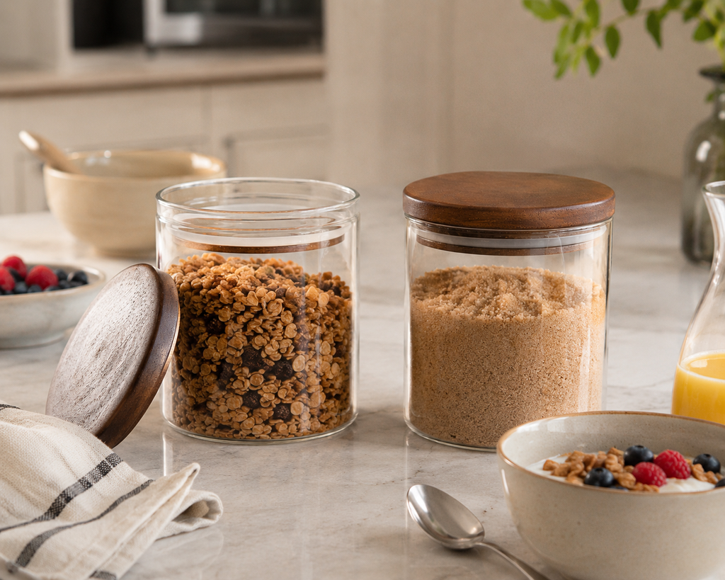 Sheesham lid Glass Storage Jars | set of 2