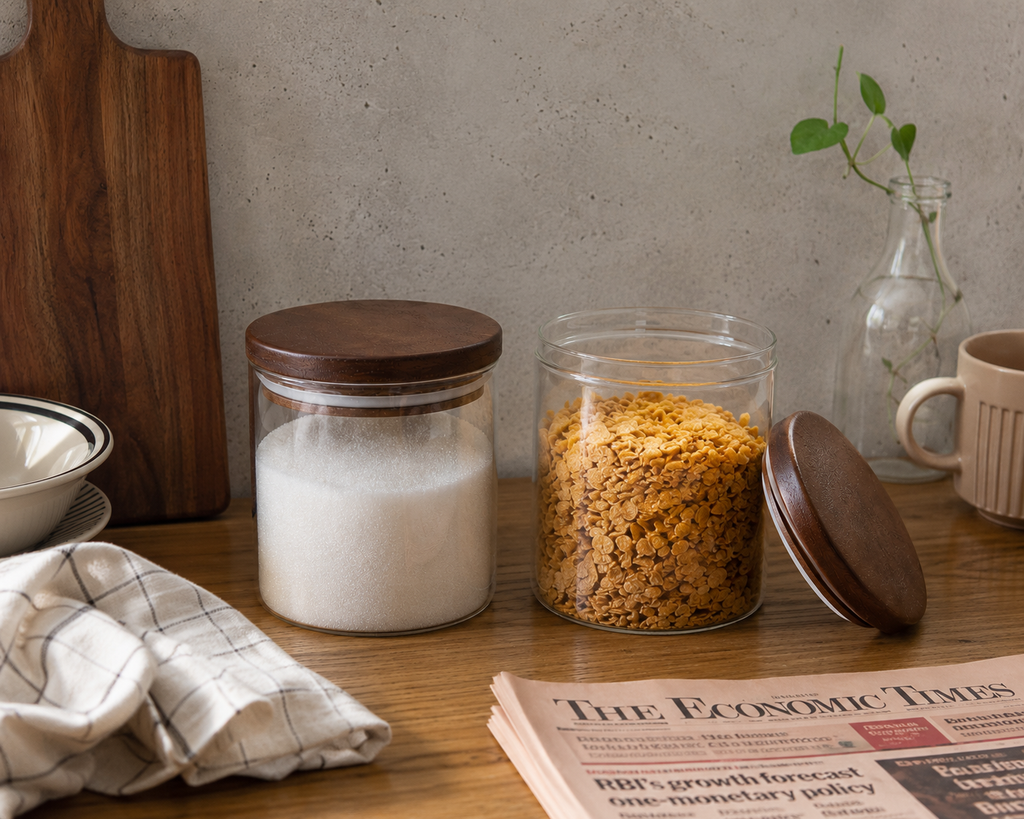 Sheesham lid Glass Storage Jars | set of 2