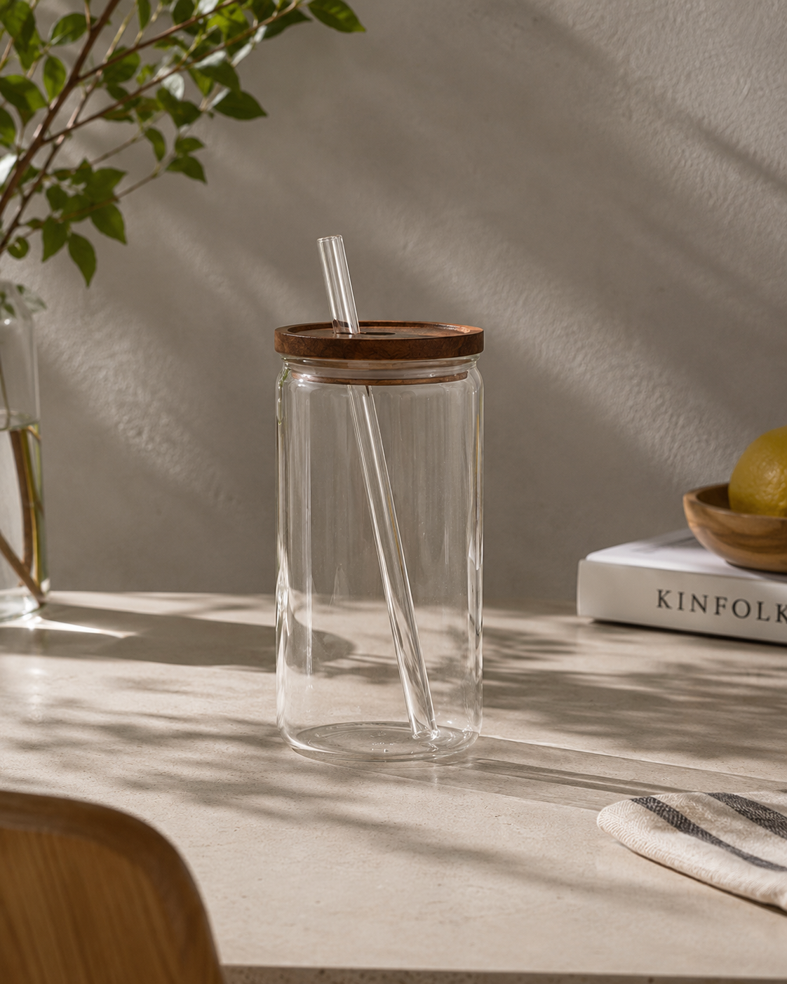 Can shaped glass tumbler with anti fungal lid of Sheesham, 500ml