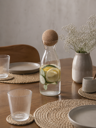 Modern Glass Carafe with Natural Cork Ball Top | 750ml